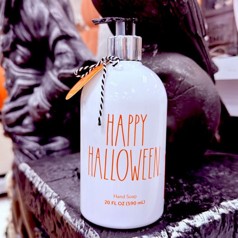 NWT Rae Dunn Reusable Happy Halloween Pumpkin Pie 20 Oz White Orange Hand Soap